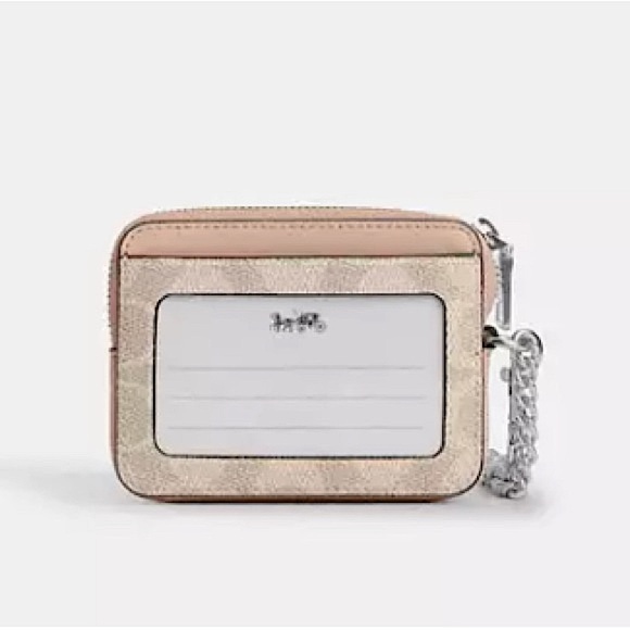 Coach Signature Zip Card Case in Taupe and Beige - Picture 2 of 5